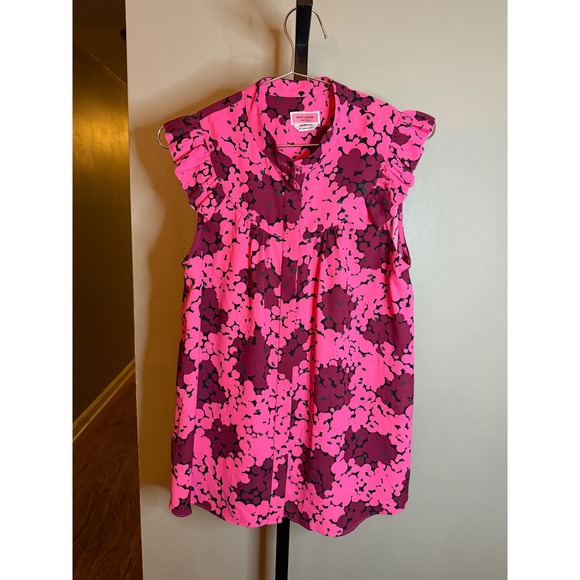 Kate Spade New York Tops - Kate Spade New York Pink Purple Floral Ruffle Sleeveless Silk Blouse Top M